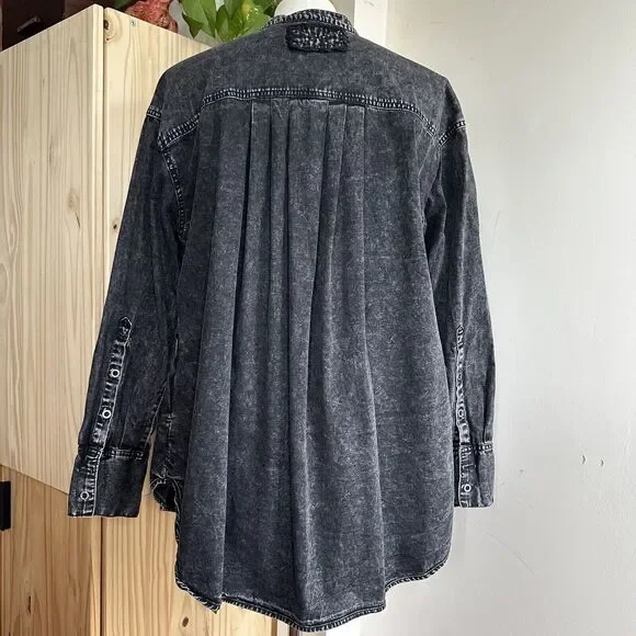 Free People Washed Black Oversized Jean Shirt Jacket - Picture 8 of 16